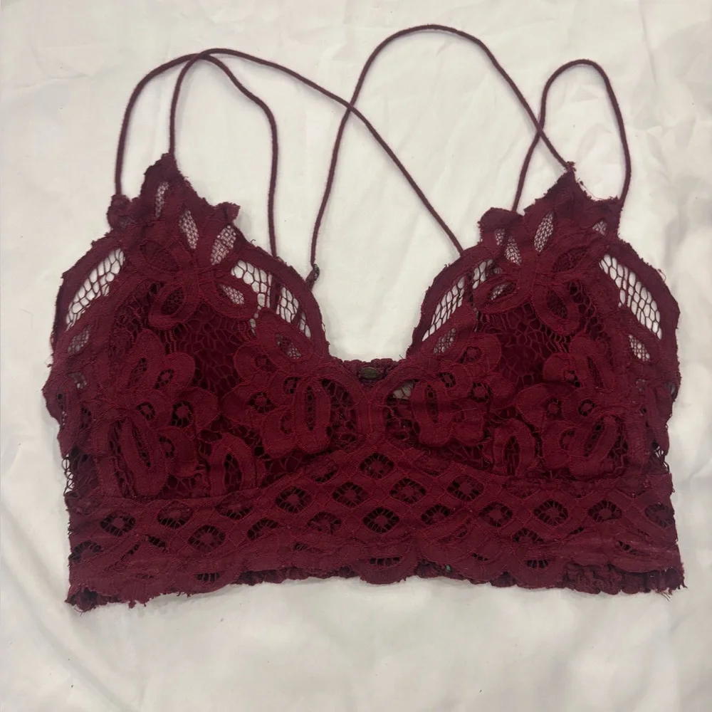 Free People Burgundy Lace Strappy Bandeau Bralette